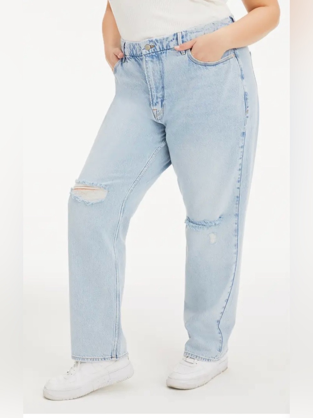NWT Good American 90’s Straight Light Blue Distressed Jeans - Picture 4 of 7